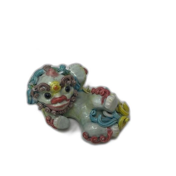 Vintage Guardian Foo Dog Chinese Asian Wu Cai Porcelain Koji Pottery PAIR Dragon - Picture 11 of 16